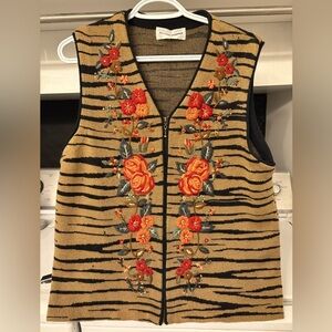 Alfred Dunner embroidered floral stripe zip vest size large